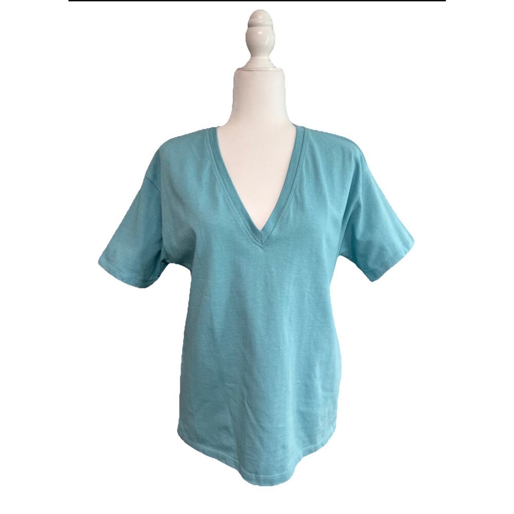 Zara V-Neck Top Womens M Blue Tee Shirt